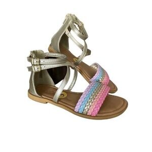 Sugar Girls Gladiator Sandals Gold Rainbow Braided Strappy Back Zip Size‎ 3